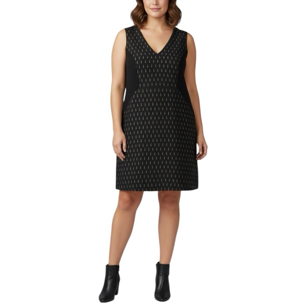 Hutch Anthropologie Lipstick Print Dress Women’s 14W Black Pink V Neck Shift